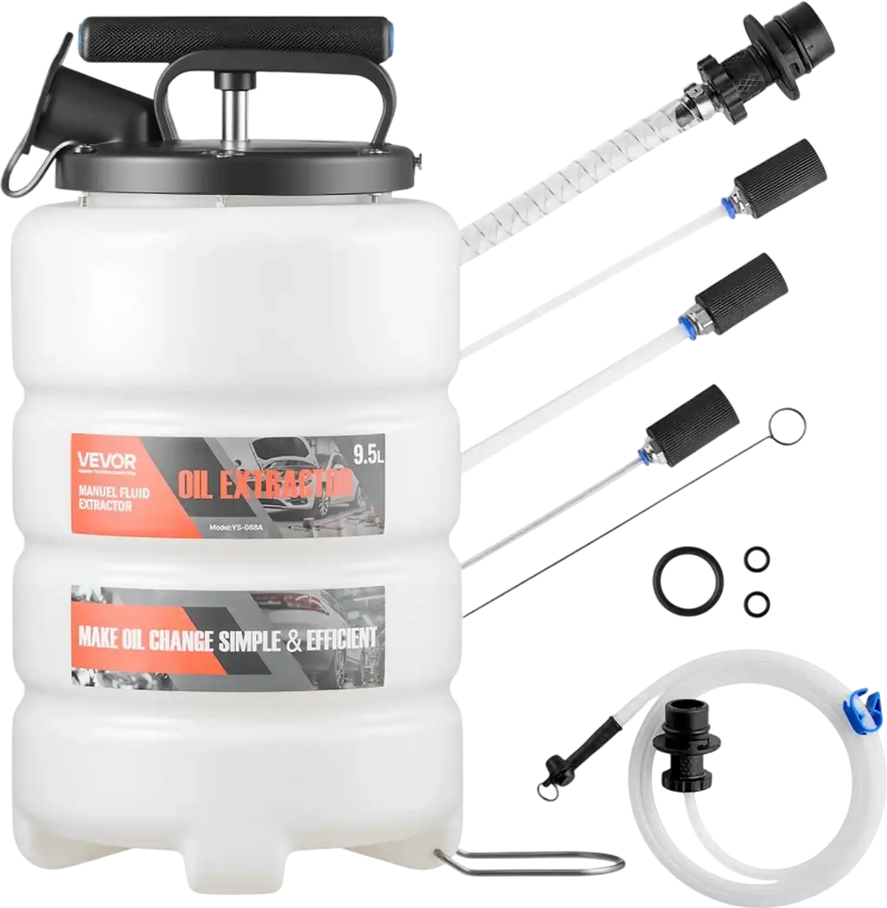 VEVOR Fluid Extractor, 9.5 L Capacity, Manual Vacuum Oil Extractor Pump with 59 in Long Horse & Three 47 in Extension Tubes, Oil Change Pump with HDPE Tank for Cars, Lawn Mowers, Boats, Motorcycles