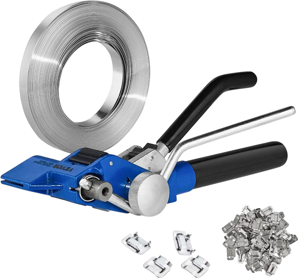 VEVOR Banding Strapping Kit with Strapping Tensioner Tool, 100 ft Length 304 Stainless Steel Banding, 100 Metal Seals, Pallet Packaging Strapping Banding Kit, Banding Packaging Strapping for Packing