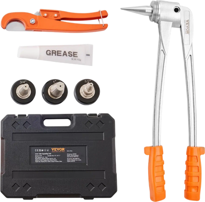 Vevor Pipe Expander Manual Lever PEX Tubing Expander with 3 Expansion Heads New