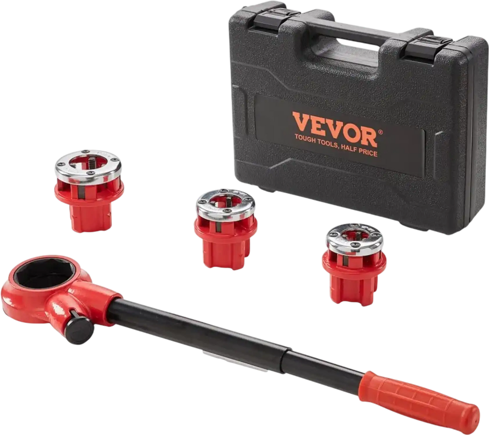 VEVOR Ratchet Pipe Threader Kit, 1/2" NPT, 3/4" NPT, 1" NPT Manual Ratcheting Pipe Threader, Portable Pipe Threading Tool Set with 3PCS NPT Dies, Storage Case for Galvanized Aluminum Iron Copper Pipes