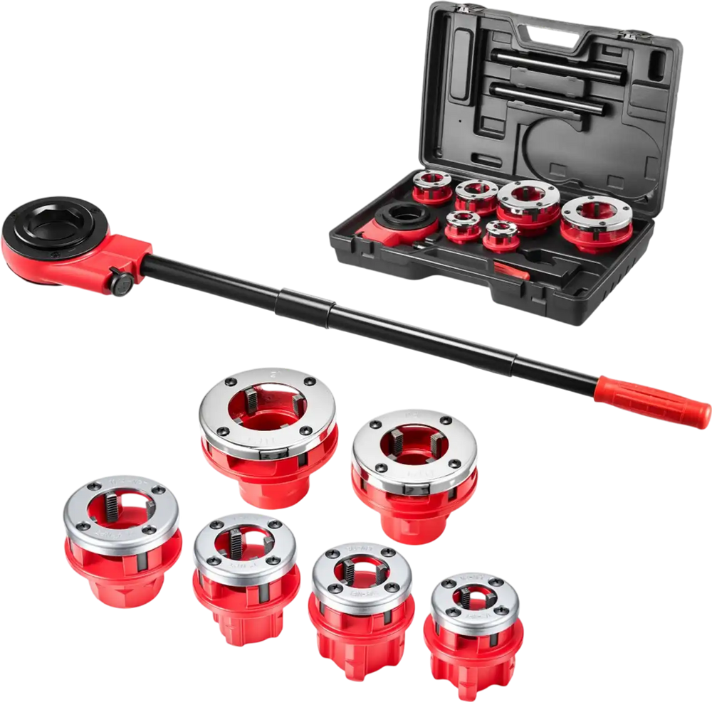 VEVOR Ratchet Pipe Threader Kit with 6 Dies, 1/2" NPT to 2" NPT Manual Ratcheting Pipe Threading Tool, Portable Pipes Threader Set with Toolbox for Plumbing Installation & Repair