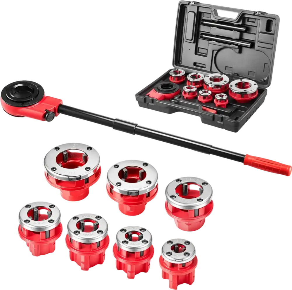 VEVOR Ratchet Pipe Threader Kit with 7 Dies, 3/8" NPT to 2" NPT Manual Ratcheting Pipe Threading Tool, Portable Pipes Threader Set with Toolbox for Plumbing Installation & Repair