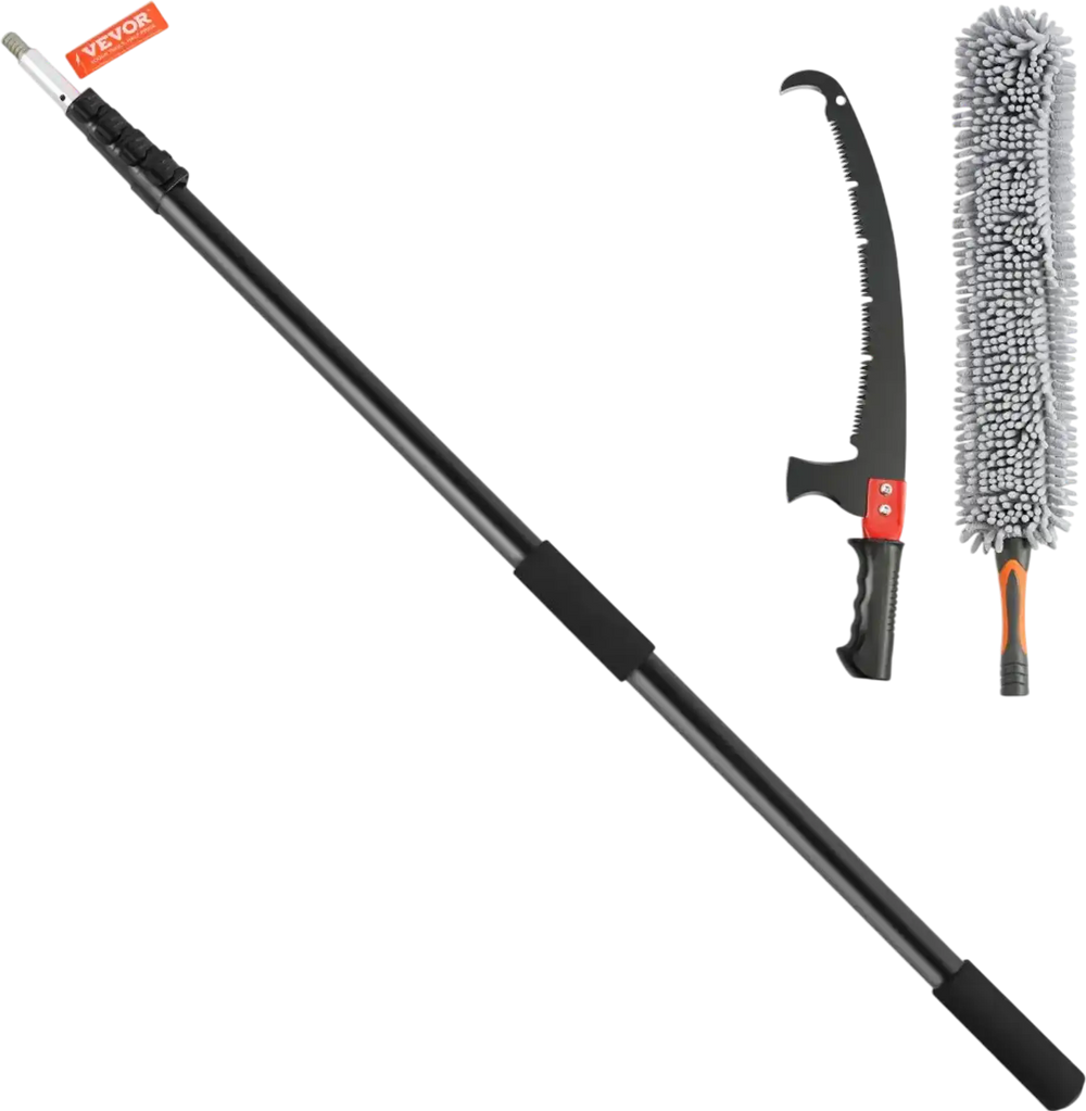 VEVOR Manual Pole Saw, 4.9-20 ft Extendable Tree Pruner, Sharp Steel Blade for High Branches Trimming, with Lightweight Aluminum Alloy Handle and a Chenille Brush, for Pruning Palms and Shrubs