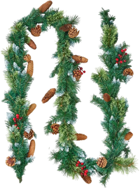 VEVOR Christmas Garland, 9-Ft Artificial Christmas Garland with Light String, Faux Greenery Decoration with Berry Clusters, Pine Needles, Pine Cones, Realistic Xmas Collection for Mantel & Fireplace