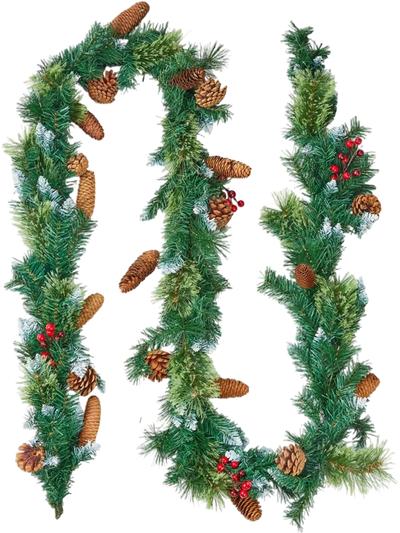 Vevor Christmas Garland 9' Artificial Garland with LED Lights, Red Berries, Pine Cones & Pine Needles New