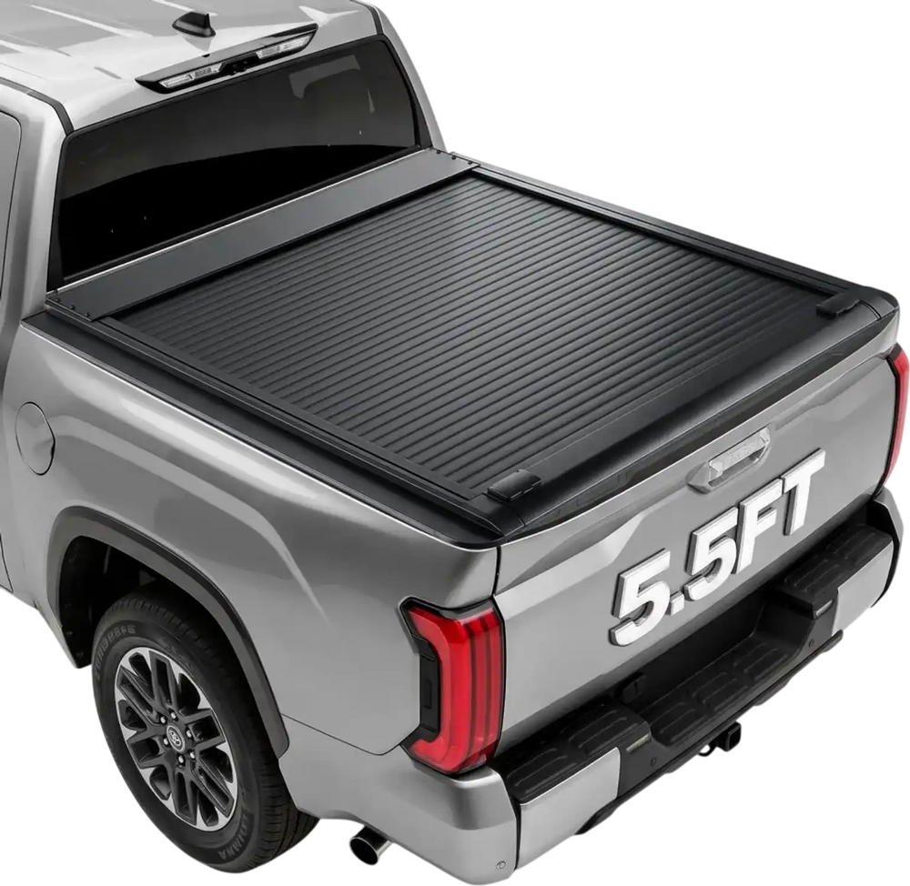 VEVOR Retractable Tonneau Cover 5.5FT Hard Truck Bed Cover Manual Retract, Compatible with 2022-2026 Toyota Tundra Crew Cab with Deck Rail System 5.5FT Bed (66.7"), Waterproof Aluminum, Lock for Trips