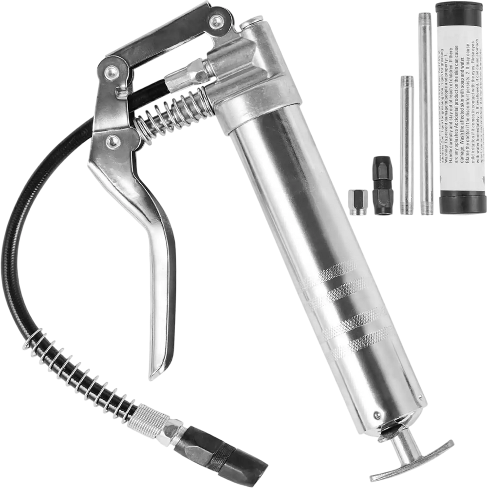VEVOR Pistol Grip Grease Gun, 3500 PSI, 4 OZ / 120 CC Capacity Heavy Duty Professional Grease Gun, with 11.65 Inch Flexible Hose 2 Black Flat Couplers, 1 Reinforced Nozzle, and 2 Rigid Metal Pipes