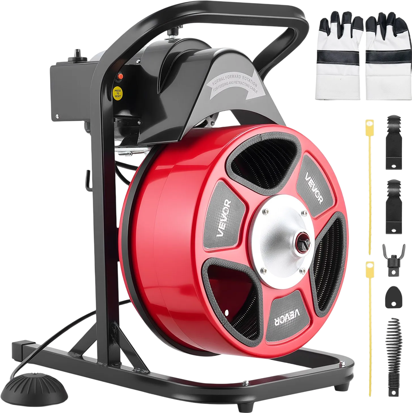 Vevor Drain Cleaner 1/2 in. x 50 ft. Manual Feed Semi-Enclosed with 4 Cutters Air Foot Switch New