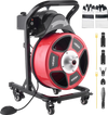VEVOR Drain Cleaner Machine 50 FT x 1/2 Inch, Manual Feed Sewer Snake Auger on Wheels - with 4 Cutters & Air-activated Foot Switch for 2" to 6" Pipes