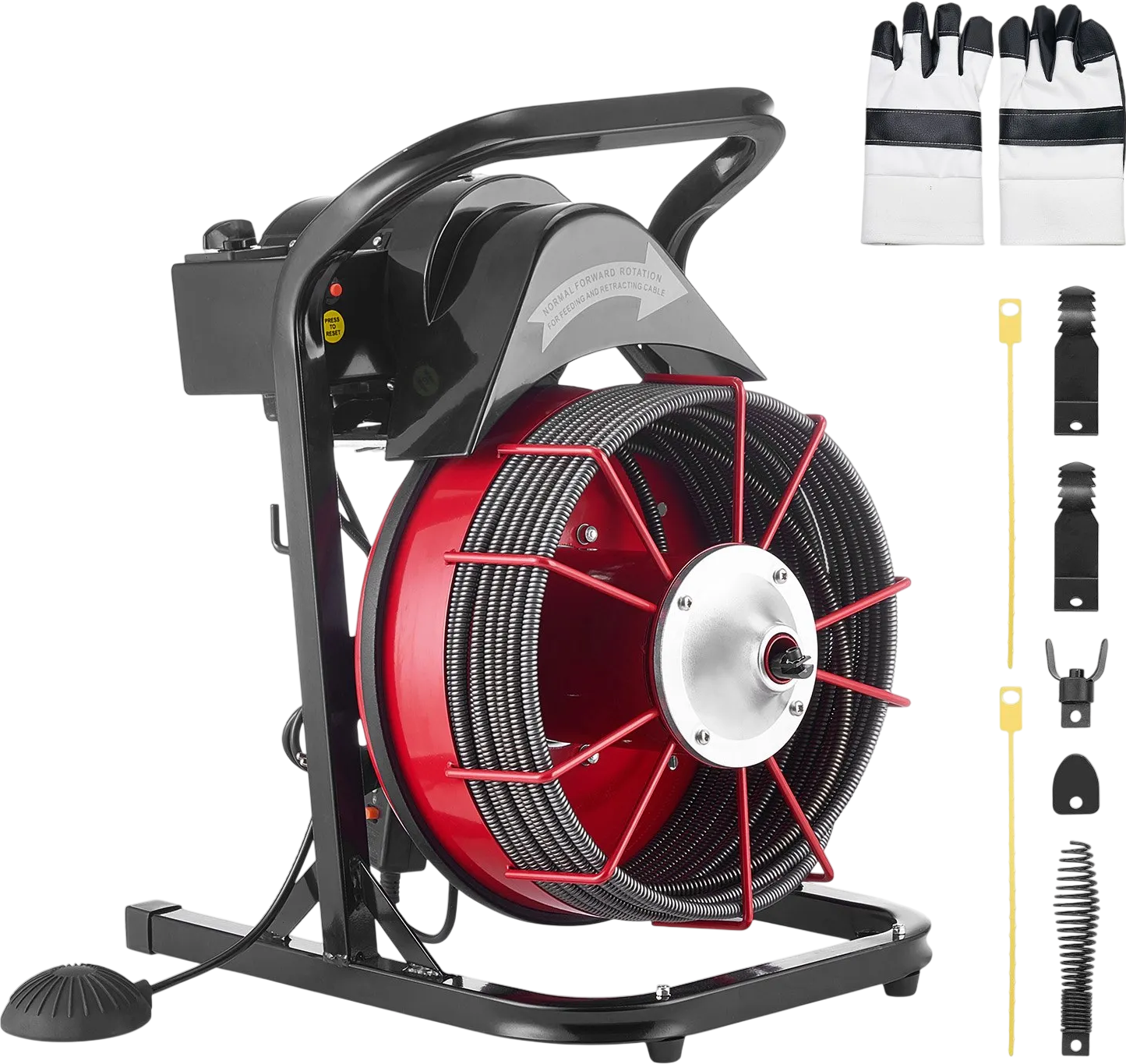 Vevor Drain Cleaner 1/2 in. x 50 ft. Manual Feed Open Drum with 4 Cutters Air Foot Switch New