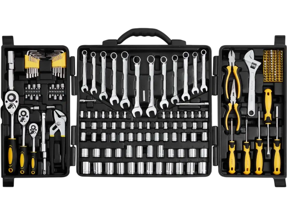 VEVOR 207-Piece Mechanics Tool Set, 1/4" 3/8" 1/2" Drive Sockets, SAE and Metric Mechanic Tool Kit with Bits, Wrenches, Ratchet Handle, Accessories, and Plastic Storage Case, for Automotive Repair
