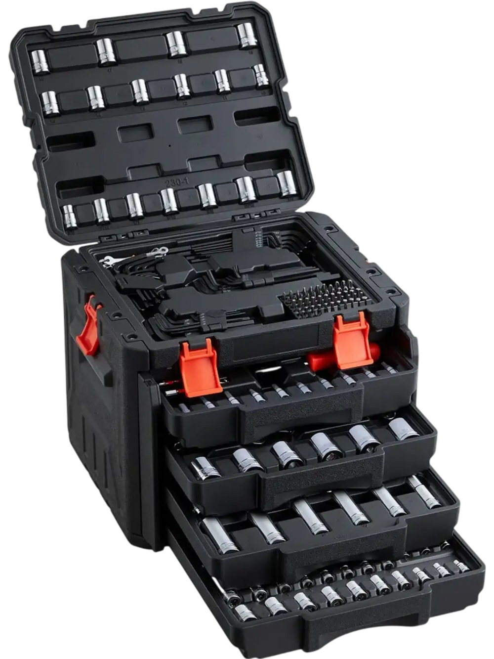 VEVOR Mechanics Tool Set, 230-Piece Mechanic Tool Kit, 1/4 in, 3/8 in, and 1/2 in Drive, SAE and Metric Socket Set, Wrenches, Screwdriver Bits, Accessories, and Storage Case, for Automotive Repair