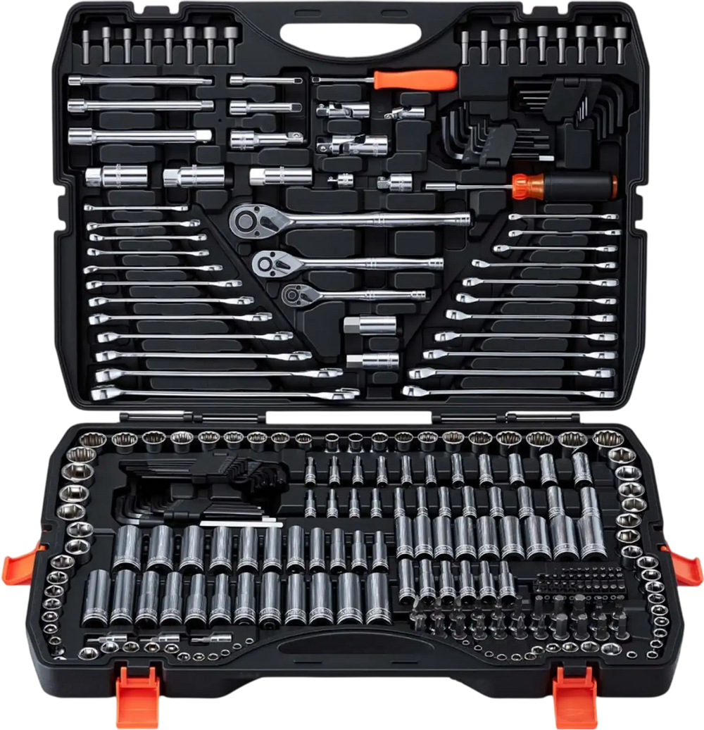 VEVOR Mechanics Tool Set, 308-Piece Mechanic Tool Kit, 1/4 in, 3/8 in, and 1/2 in Drive, SAE and Metric Socket Set, Wrenches, Screwdriver Bits, Accessories, and Storage Case, for Automotive Repair