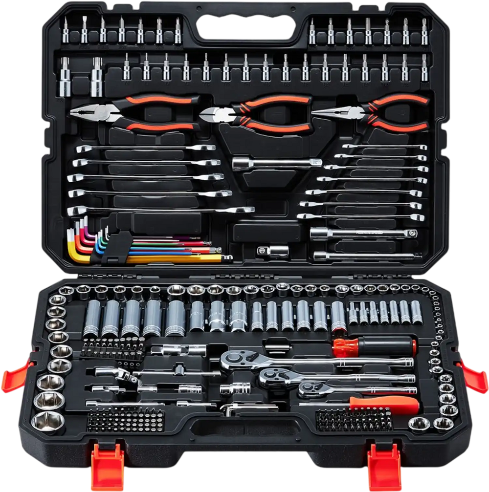 VEVOR Mechanics Tool Set, 314-Piece Mechanic Tool Kit, 1/4 in, 3/8 in, and 1/2 in Drive, Metric Socket Set, Wrenches, Screwdriver Bits, Accessories, and Storage Case, for Automotive and Home Repair