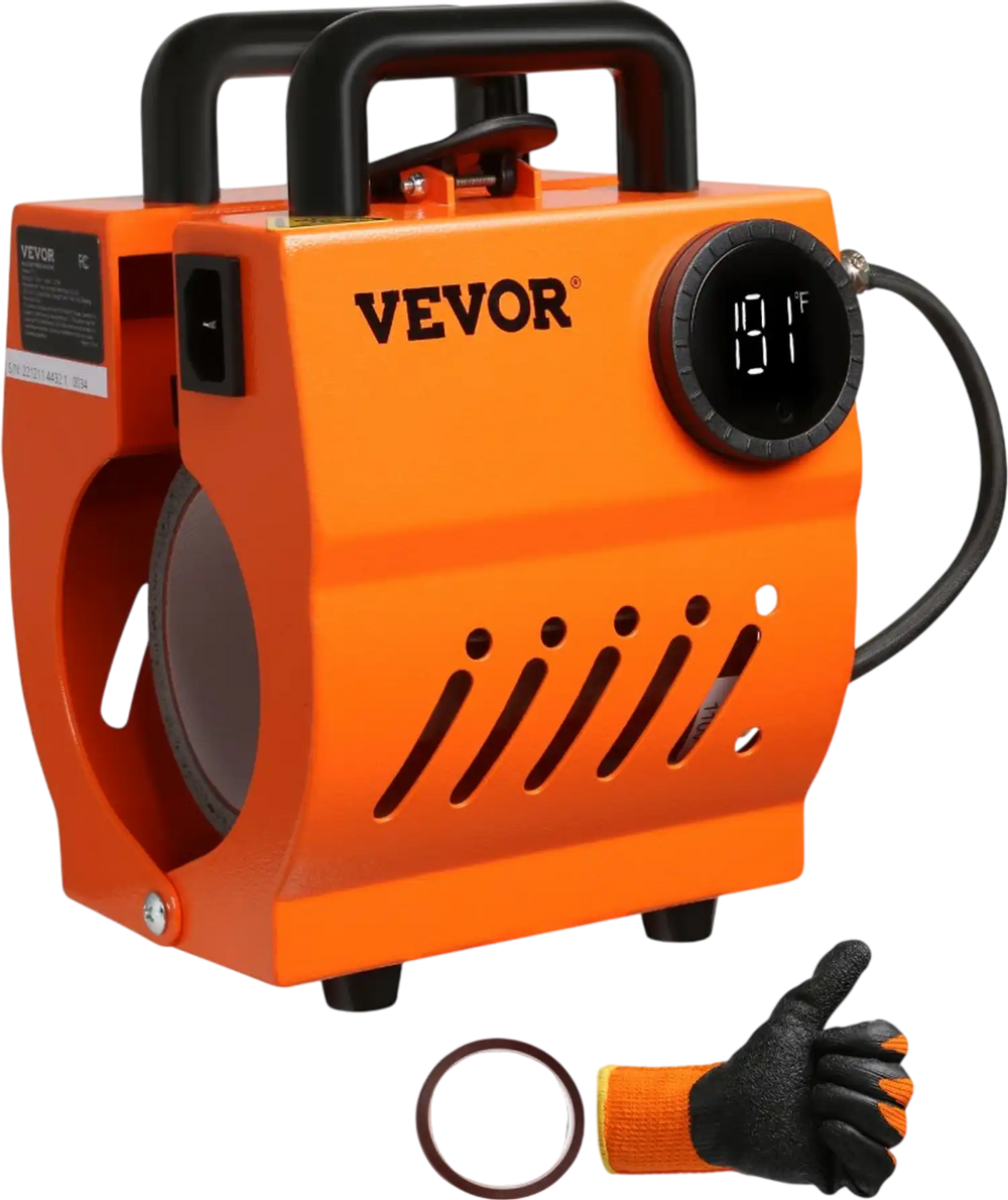 VEVOR Mug Heat Press, 11oz-15oz Coffee Mugs Tumblers, Mini Cup Press Machine, DIY Sublimation Blanks, Handheld Lightweight Presser as Holiday Gift Present, with Tape Gloves Accessories