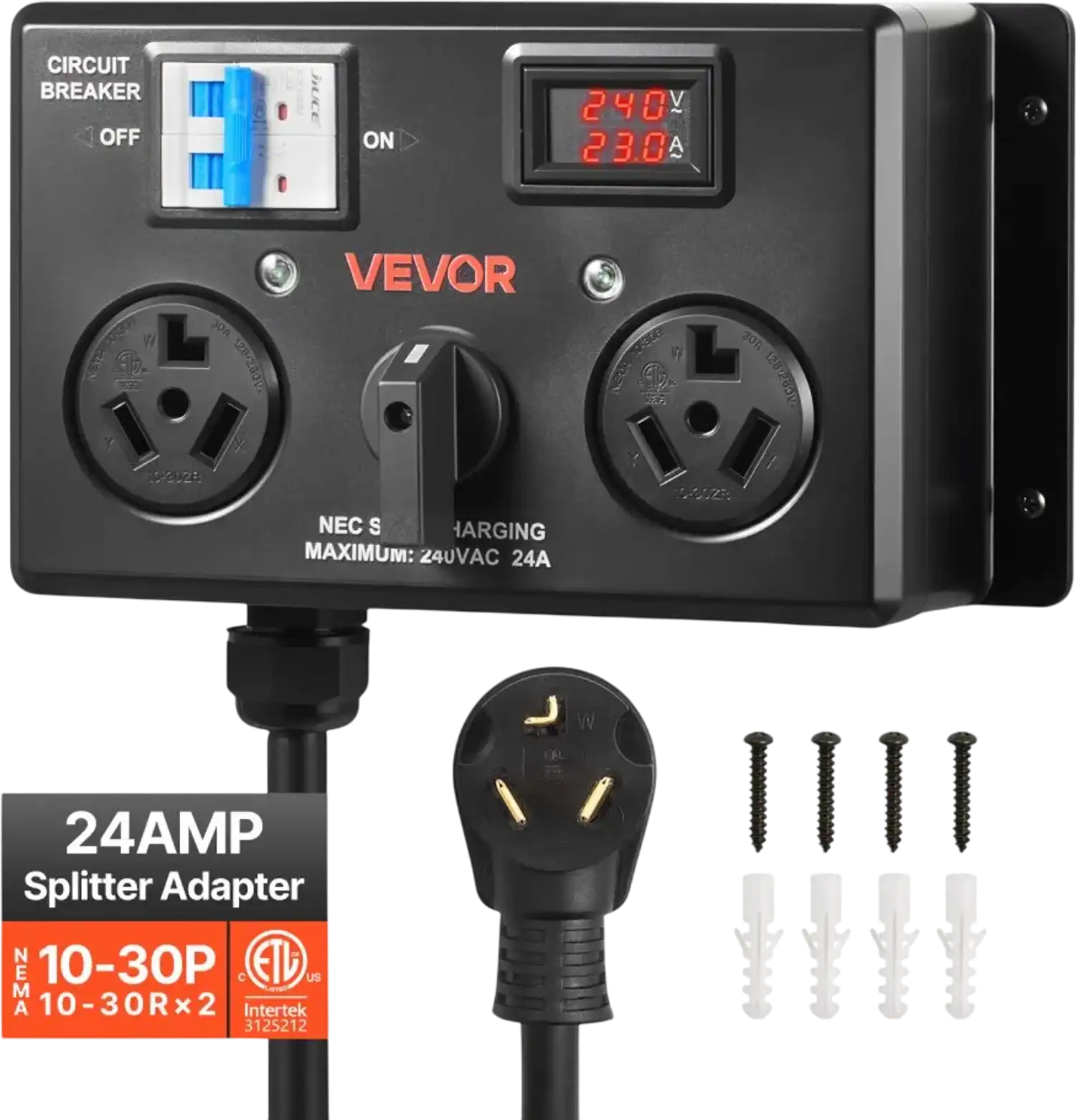 Vevor Splitter Switch Manual EV Charging Switch for Dryer & EV 240V 24A NEMA 10-30 New