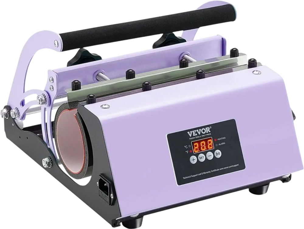 VEVOR Tumbler Heat Press Machine, 11-30oz Mug Press, Heat Up Fast and Even, Tumbler Press with Sublimation Paper, Tape and Gloves, Temp and Time Setting, for Sublimation Tumblers, Cups, Mugs, Purple