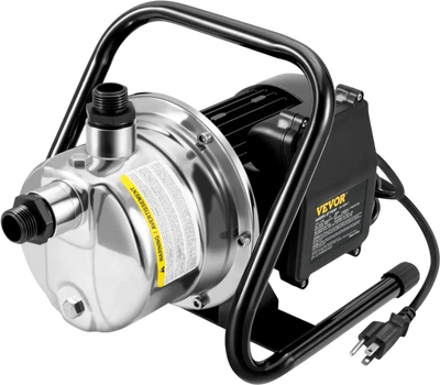 VEVOR Shallow Well Pump, 1.5 HP 115V, 1200 GPH 164 ft Height, 87 psi Max Pressure, Portable Stainless Steel Sprinkler Booster Jet Pumps for Garden Lawn Irrigation system, Lake Fountain, Water Transfer