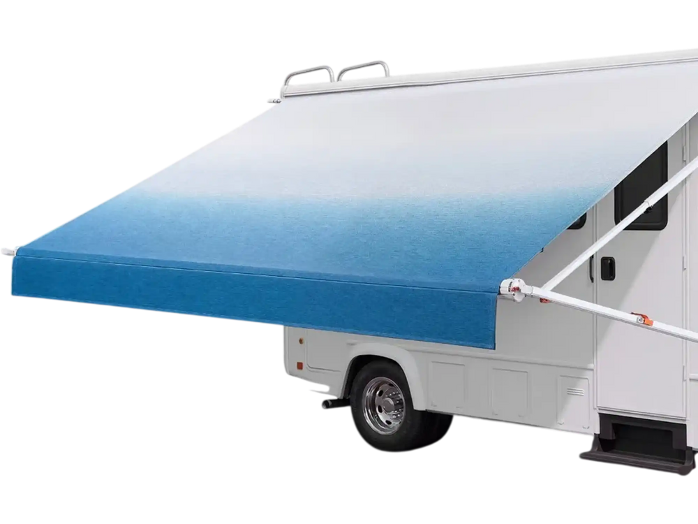 VEVOR Manual RV Awning Complete Kit, 15.12FT Retractable RV Awning with Aluminum Alloy Frame & Waterproof PVC Fabric, Outdoor Camping Trailer Awnings Fit Most RVs (15FT Type, Gradient Blue)
