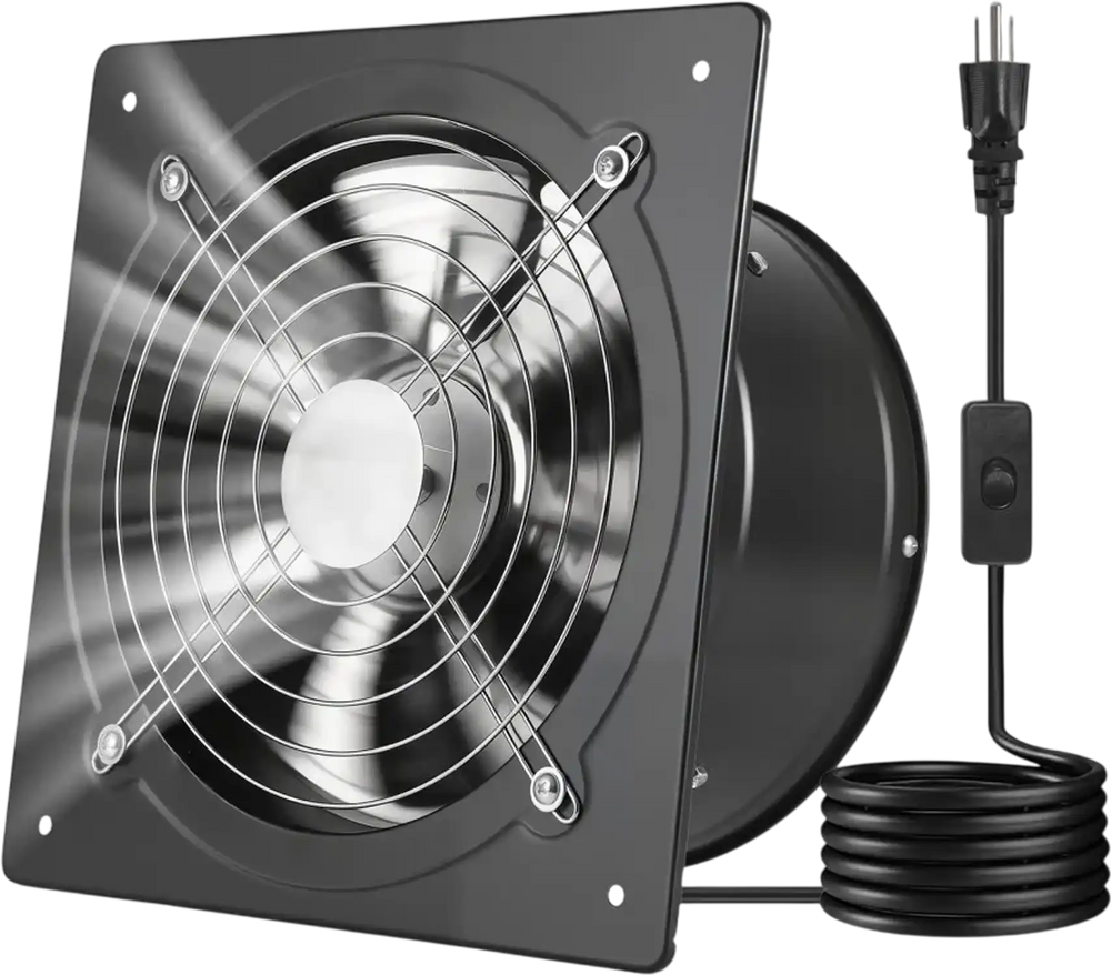 VEVOR 10 Inch Exhaust Fan, 988 CFM High Velocity Wall Mount Vent Fan with On/Off Control, Low Consumption, Portable Ventilation Extractor for Attic,Garage,Basement,Workshop,Kitchen, Chicken Coop,Black