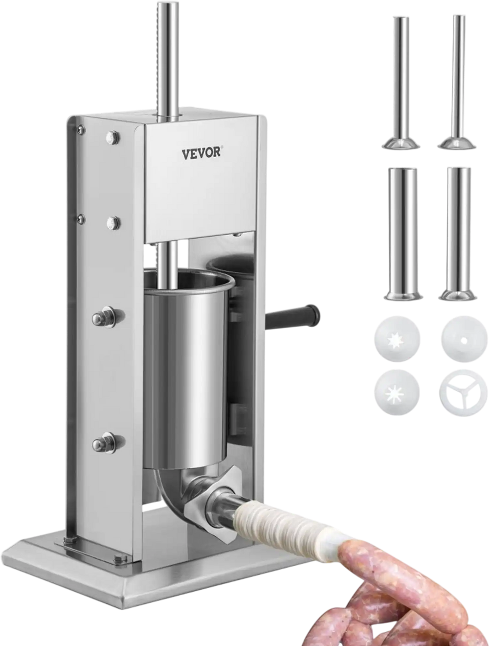 VEVOR Manual Sausage Stuffer, 5LBS/3L Capacity, Two Speed 304 Stainless Steel Vertical Sausage Stuffer, Sausage Filling Machine with 4 Stuffing Tubes, Suction Base for Household or Commercial Use