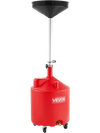VEVOR 18 Gallon Waste Oil Drain Tank, Industrial Fluid Drain Tank with Adjustable Funnel Height, Portable Oil Drainer with Wheels, Fluid Fuel Transfer Drainage for Auto Repair Shops, Garages, Red