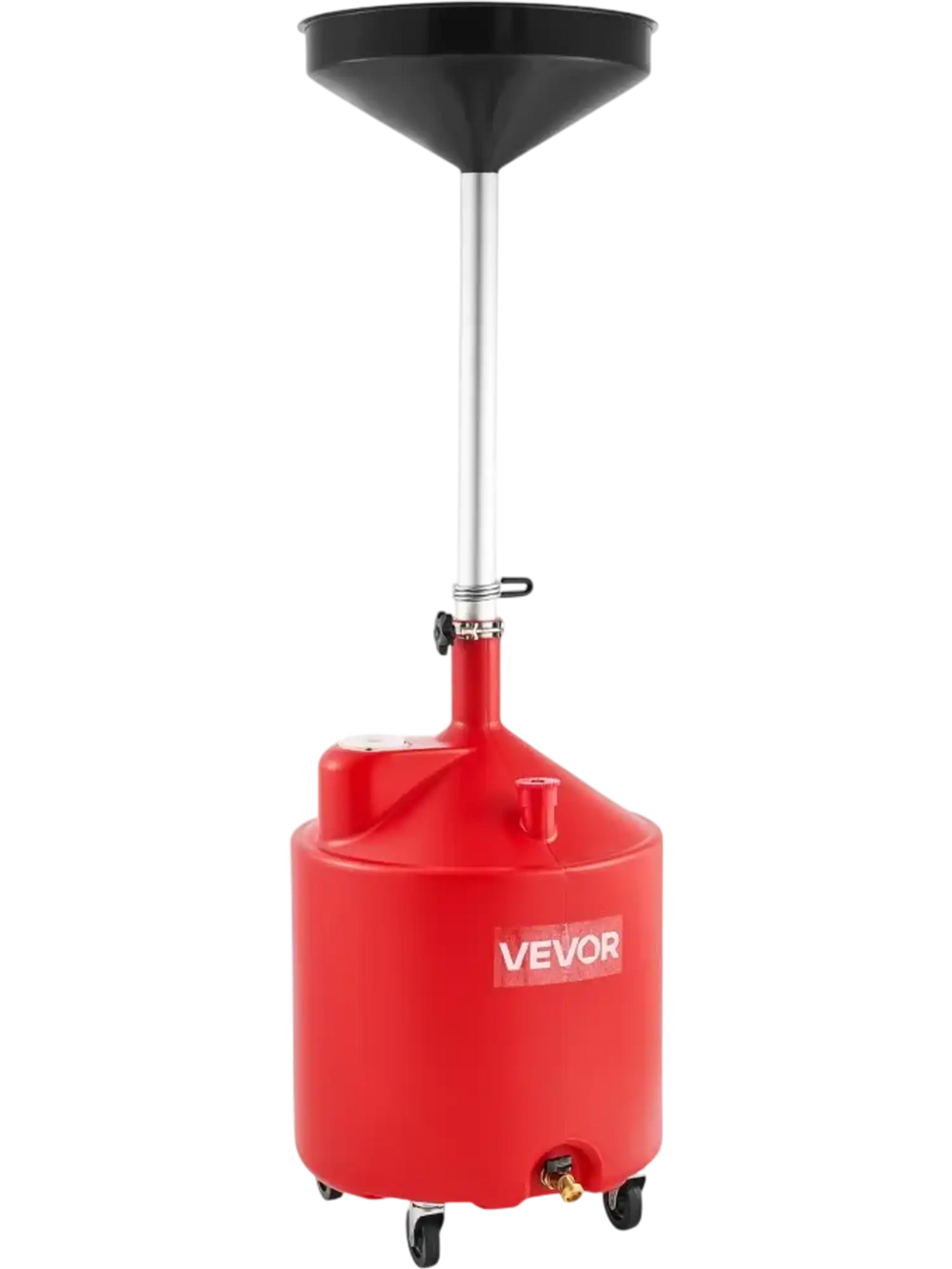 VEVOR 18 Gallon Waste Oil Drain Tank, Industrial Fluid Drain Tank with Adjustable Funnel Height, Portable Oil Drainer with Wheels, Fluid Fuel Transfer Drainage for Auto Repair Shops, Garages, Red