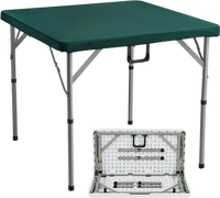 VEVOR Mahjong Table, Fold-in-Half 4 Player Card Table with Wear-Resistant Green Tabletop, Portable Bi-Folding Square Domino Table with Carrying Handle for Outdoor Camping Picnic Party, 34 x 34-inch