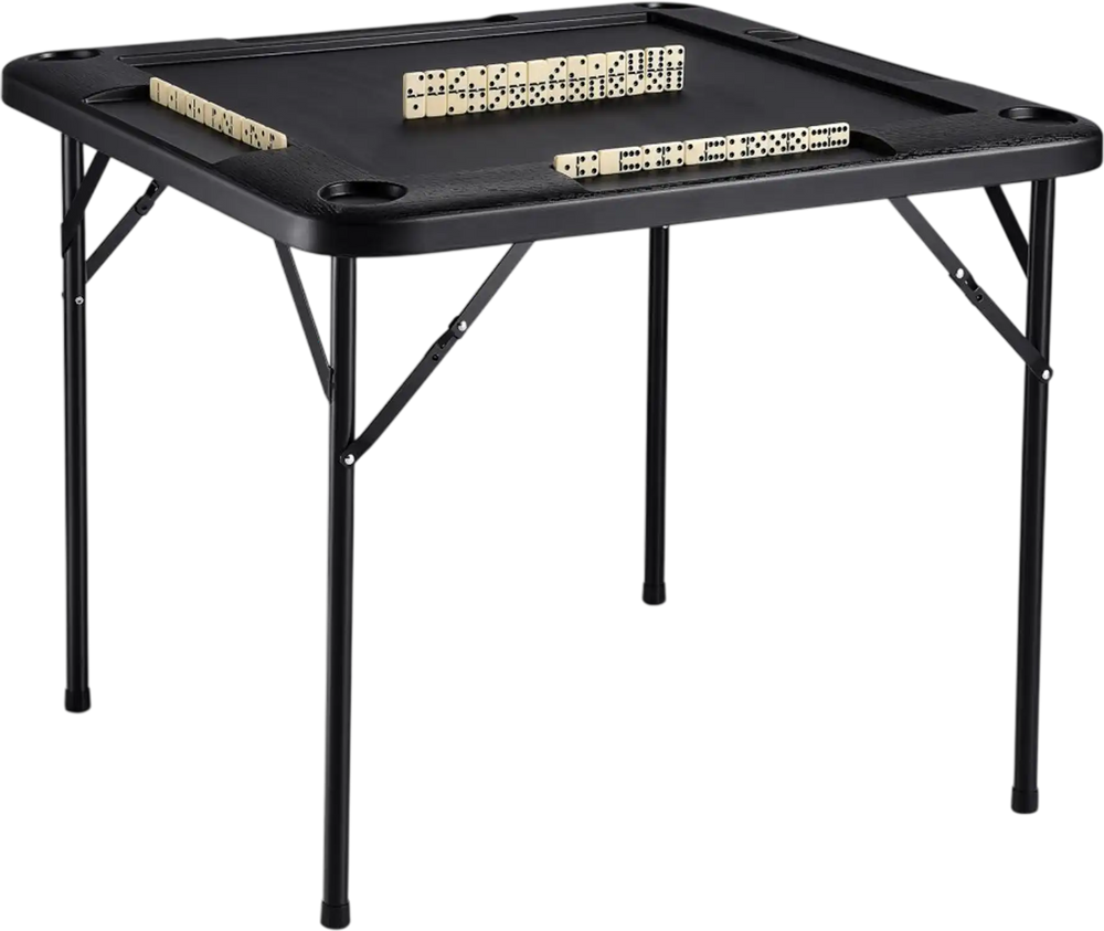 VEVOR Mahjong Table, Square 4 Player Folding Card Table with 4 Cup Holders & 4 Chip Trays, Portable Domino Game Table with 1 Set of Dominoes for Mahjong Poke Puzzles, 35.4 x 35.4-inch, Black