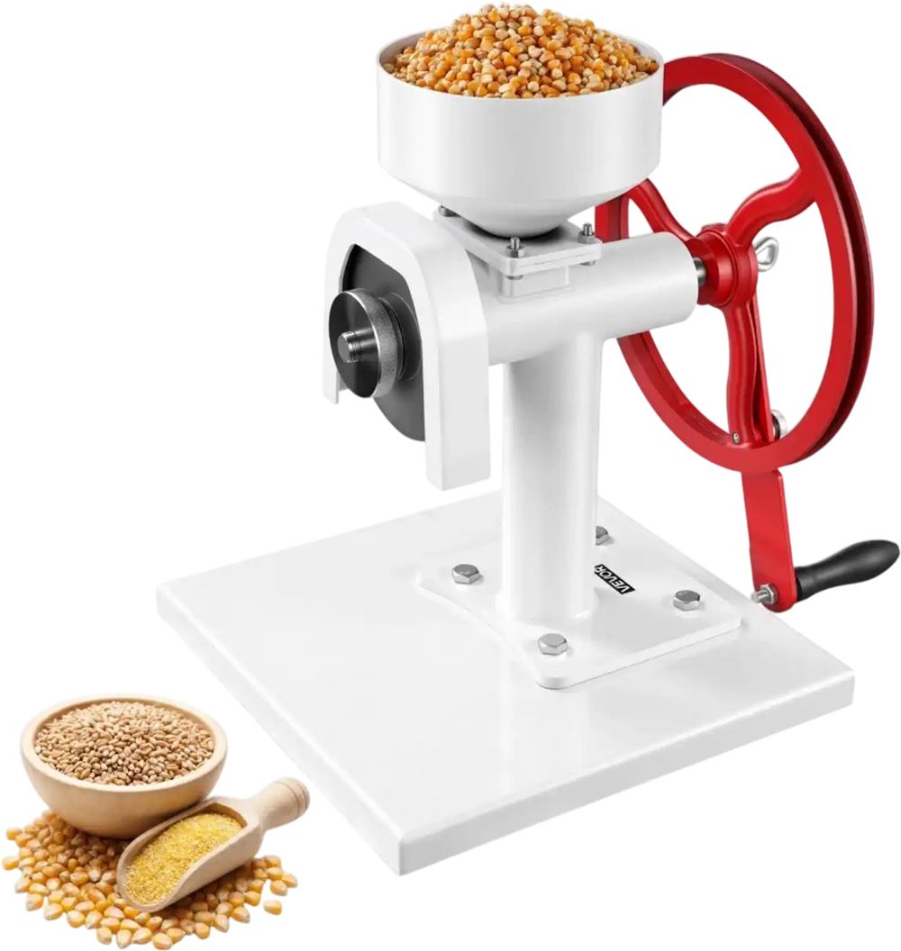 VEVOR Manual Grain Mill with Flywheel, Hand-Crank Corn Grinder, Heavy-Duty Carbon Steel Wheat Grinding Mill with Adjustable Fineness & 0.53 Gallon Hopper for Grains Spices Coffee Beans Nuts