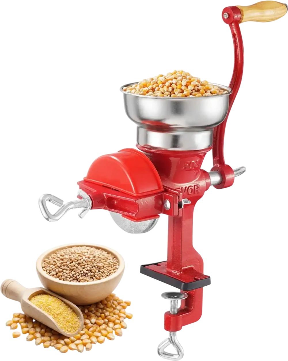 VEVOR Manual Grain Mill with Low Hopper, Hand-Crank Corn Grinder, Heavy Duty Cast Iron Wheat Grinding Mill with Stable Table Clamp & Dust Cover for Grains Spices Coffee Beans Nuts