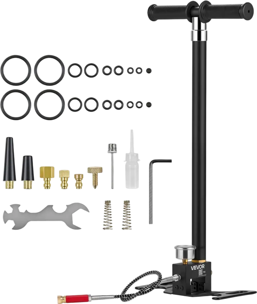 VEVOR PCP Hand Pump, 4 Stage, High Pressure Air Rifle Filling Stirrup Pump, Max 40 MPa 5800 PSI, with Oil-Moisture Filter, Pressure Gauge, Stainless Steel Body, for Airguns Paintball Tire Filling