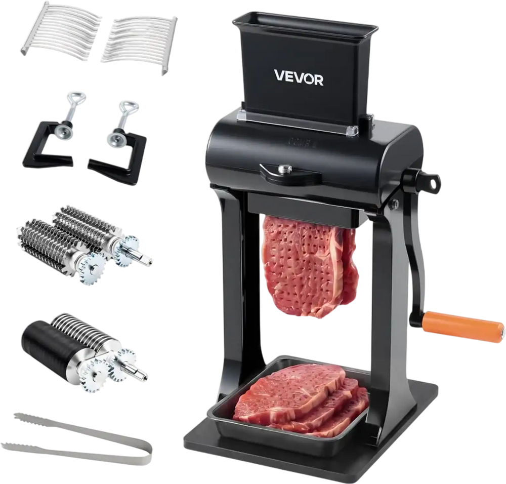 VEVOR 2-in-1 Manual Meat Tenderizer & Beef Jerky Slicer Steak Turkey Pork, Commercial Meat Tenderizer Machine, with Clamp, 5.8 in Feed Port, 2 Sets of Stainless Steel Blades, Aluminum Construction