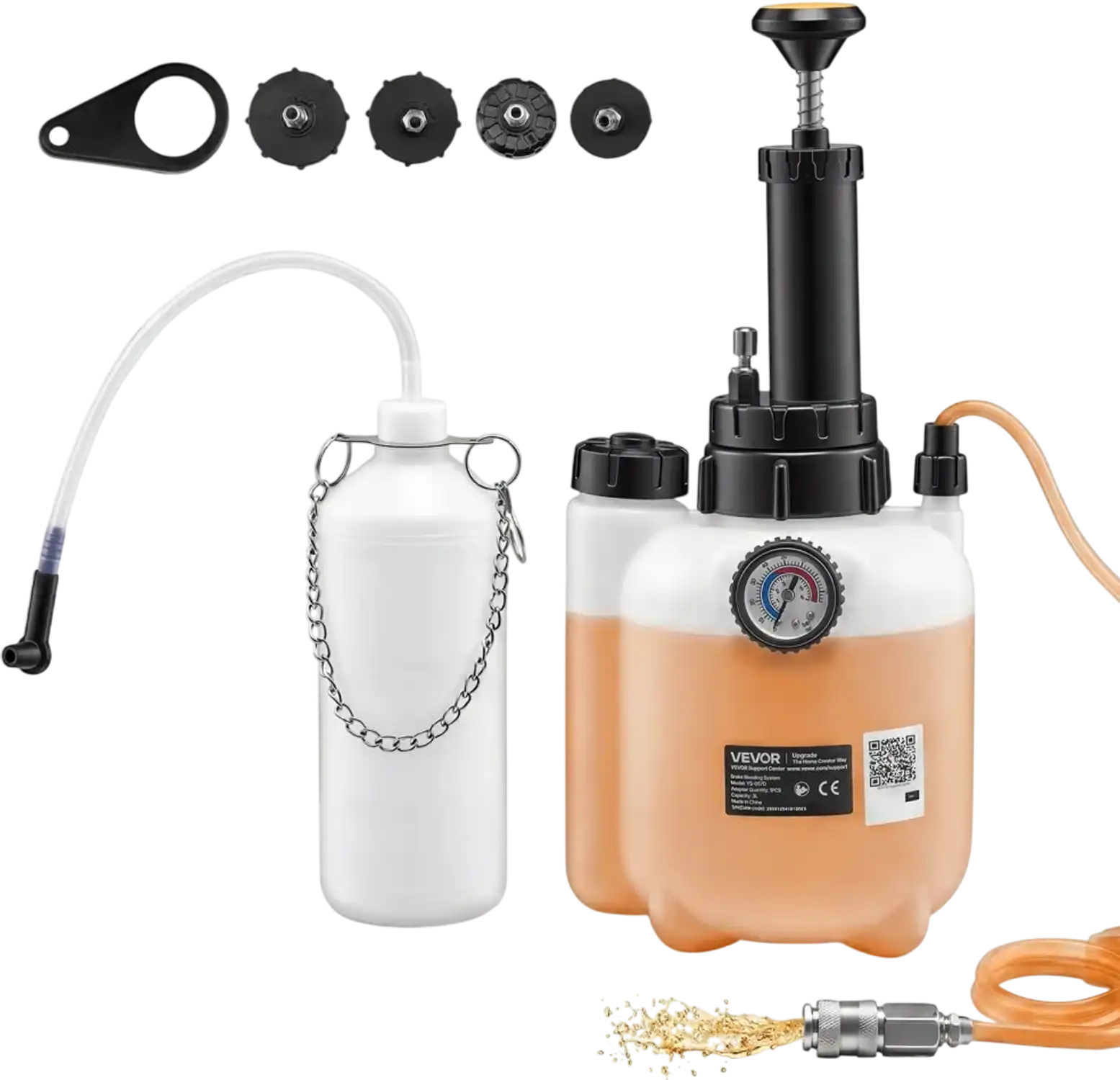 Vevor Brake Bleeder Kit 3L Manual Brake Fluid Bleeding Kit with 1L Waste Bottle New