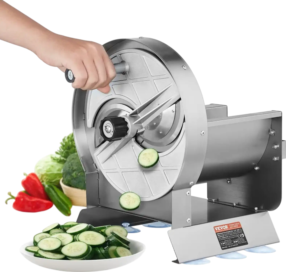 VEVOR Manual Vegetable Fruit Slicer, 0-0.5"/0-12mm Thickness Adjustable Commercial Slicer Machine, Stainless Steel Food Cutter Slicing Machine with 2 Spare Blades, for Potato, Cucumber, Lemon, Tomato