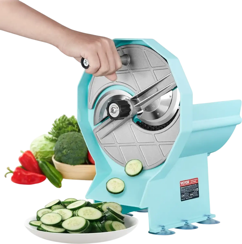 VEVOR Manual Vegetable Fruit Slicer, 0-0.5"/0-12mm Thickness Adjustable Commercial Slicer Machine, Double Feed Ports, Stainless Steel Blade Food Cutter Slicing Machine for Cucumber, Lemon, Tomato