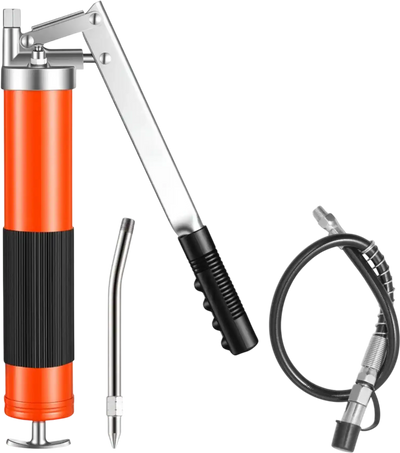 VEVOR Grease Gun, 10000 PSI High Pressure, Heavy Duty Pistol Grip Grease Gun Kit with 14 oz Capacity, Includes 18-Inch Flex Hose, 1 Extension Rigid Pipe and 1 Sharp Type Nozzle for Automotive, Marine