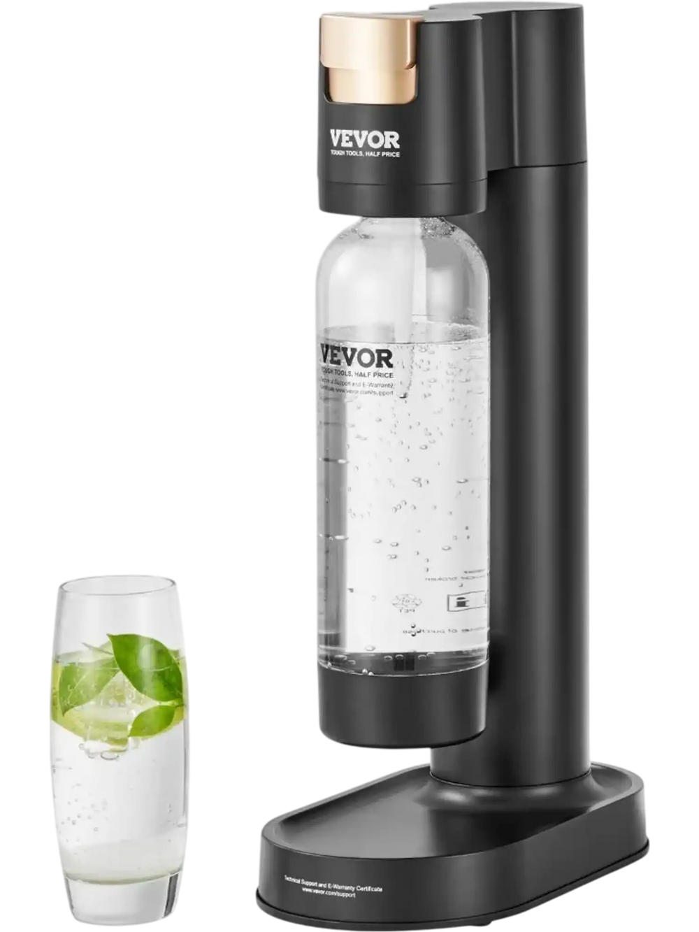 VEVOR Sparkling Water Maker, Soda Maker Machine for Home Carbonating, Seltzer Water Starter Kit with BPA free 1L PET Bottle, Compatible with Mainstream Screw-in 60L CO2 Cylinder(NOT Included), Black