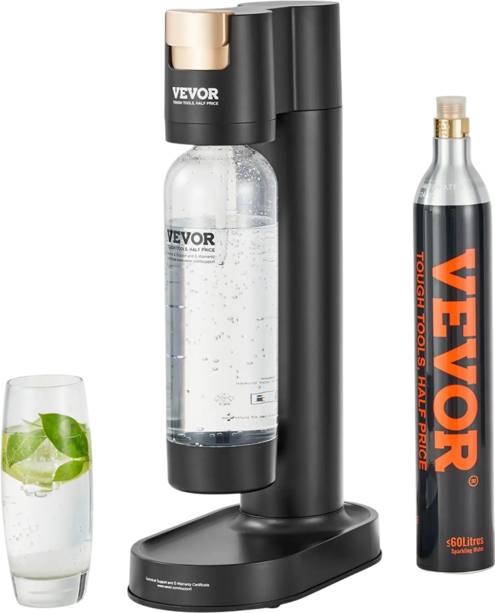 VEVOR Sparkling Water Maker, Soda Maker Machine for Home Carbonating, Seltzer Water Starter Kit with BPA-free 1L PET Bottle, CO2 Cylinder, Compatible with Mainstream Screw-in 60L CO2 Cylinder