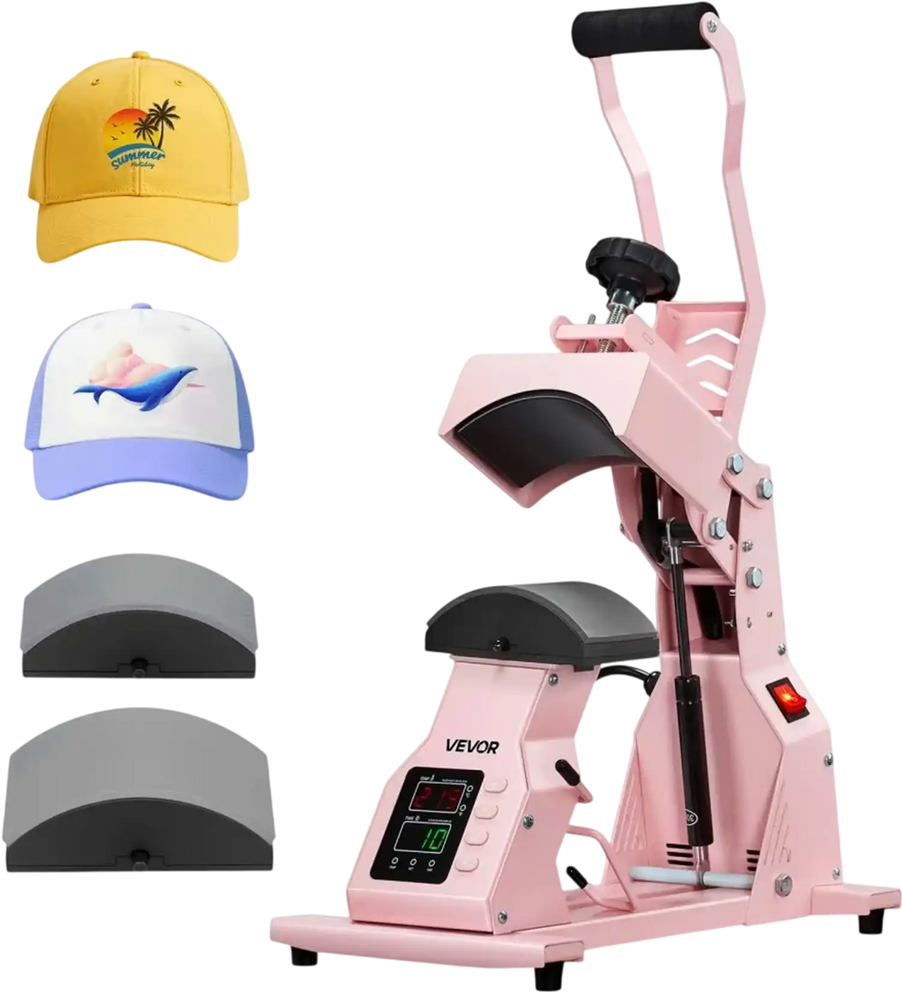 VEVOR Hat Heat Press Machine, with 2pcs Interchangeable Platens, Precise Temperature and Time Control, Hat Press for HTV Iron On and Sublimation Projects, for Caps, Headbands, Cuffs, Face Masks, Pink
