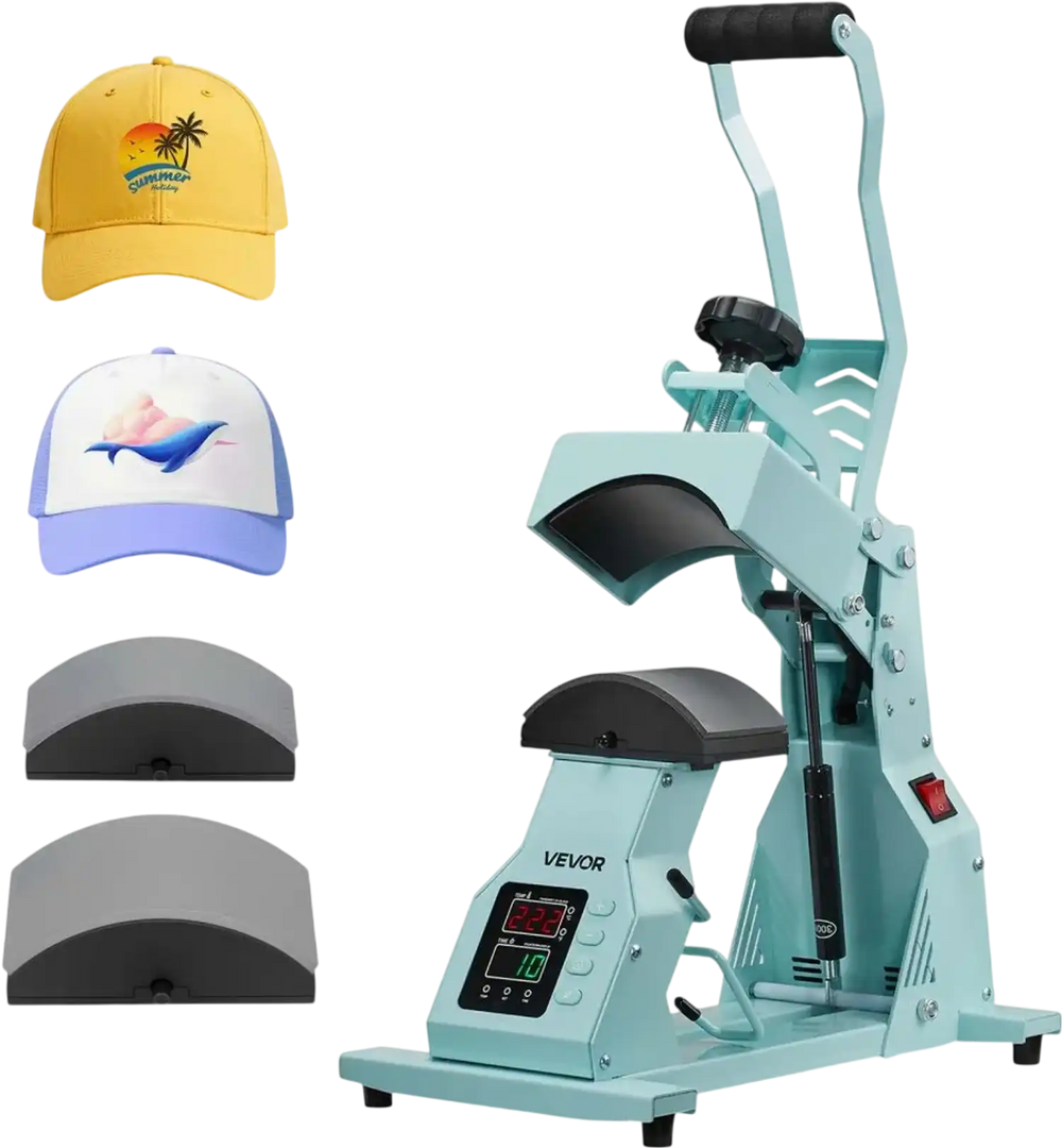 VEVOR Hat Heat Press Machine, with 2pcs Interchangeable Platens, Precise Temperature and Time Control, Hat Press for HTV Iron On and Sublimation Projects, for Caps, Headbands, Cuffs, Face Masks, Green