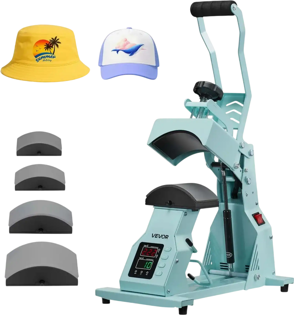 VEVOR Hat Heat Press Machine, with 4pcs Interchangeable Platens, Precise Temperature and Time Control, Hat Press for HTV Iron On and Sublimation Projects, for Caps, Headbands, Cuffs, Face Masks, Green