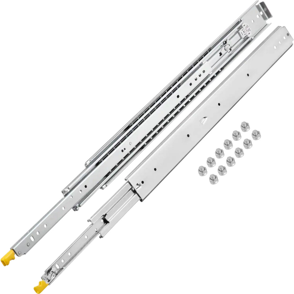 VEVOR Drawer Slides with Lock, 1 Pair 48 inch, Heavy-Duty Industrial Steel up to 500 lbs Capacity, 3-Fold Full Extension, Ball Bearing Lock-in & Lock-Out, Side Mount