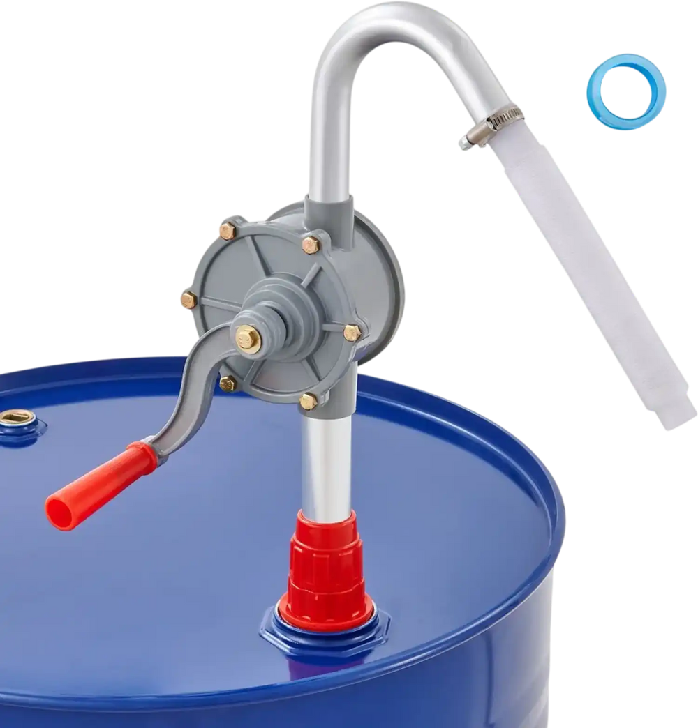 VEVOR Drum Pump, 6 GPM Flow, Rotary Barrel Pump Hand Crank, Fits 5 to 55 Gallon Drums with 3-Section Suction Tube Assembly and Hose, Designed to Transfer Fuel, Oil, Diesel, Kerosene, Aluminum Alloy