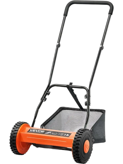 VEVOR Push Reel Lawn Mower 16 inch, 5 Blades Manual Push Mower No Motor, 0.6-1.75 in Adjustable Cutting Height, Walk-Behind Lawn Mowers with Grass Catcher Bag for Green Lawns, Driveways, Courtyards
