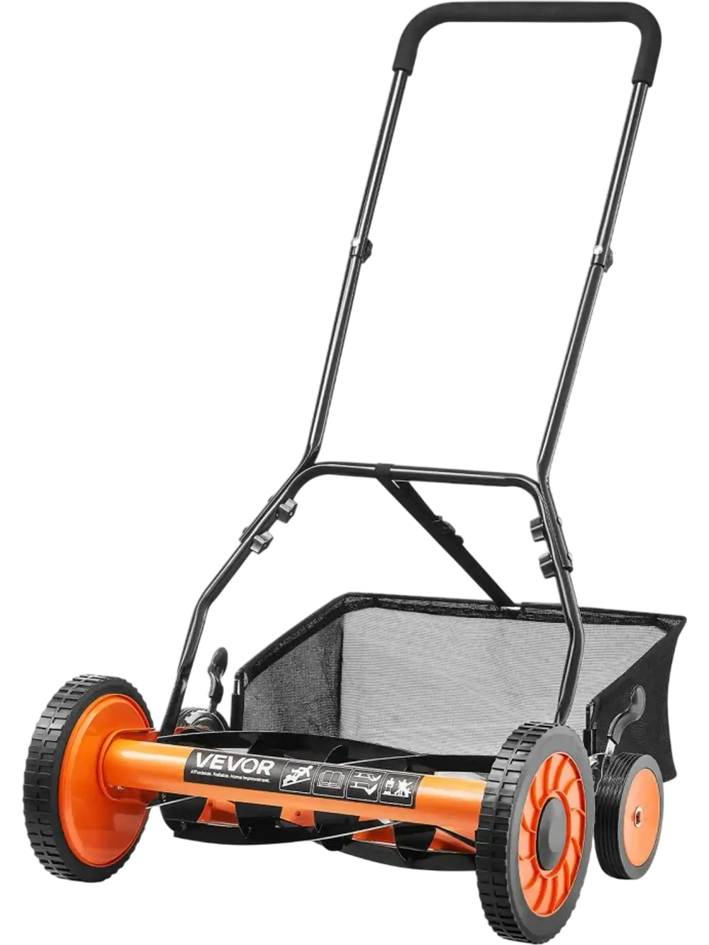 VEVOR Push Reel Lawn Mower 18 inch, 5 Blades Manual Push Mower No Motor, 1.37-2.44 in Adjustable Cutting Height, Walk-Behind Lawn Mowers with Grass Catcher Bag for Green Lawns, Driveways, Courtyards