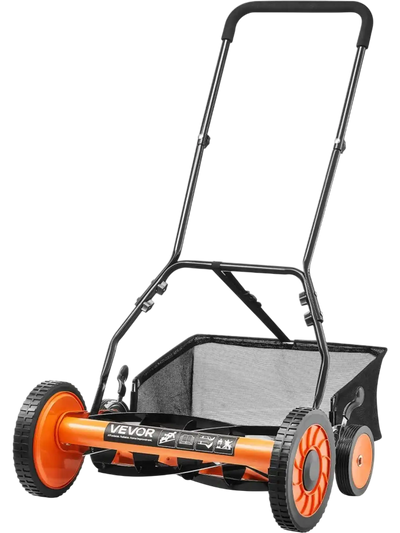 VEVOR Push Reel Lawn Mower 18 inch, 5 Blades Manual Push Mower No Motor, 1.37-2.44 in Adjustable Cutting Height, Walk-Behind Lawn Mowers with Grass Catcher Bag for Green Lawns, Driveways, Courtyards