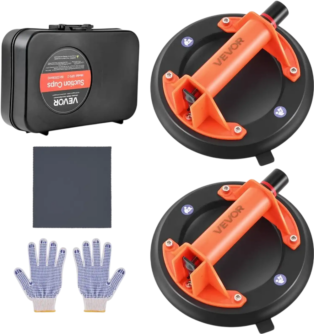 VEVOR Vacuum Suction Cup, 8-Inch Vacuum Glass Lifter with ABS Handle, 400 lbs Max Lifting Capacity Tile Suction Cup Tool with Carrying Case for Lifting Large Tile, Granite, Drywall, Windows (2-Pack)