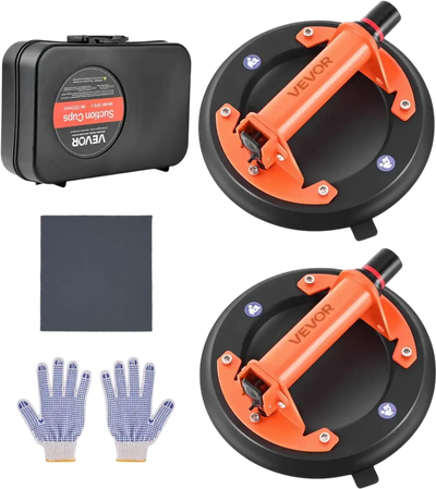 VEVOR Vacuum Suction Cup, 8-Inch Vacuum Glass Lifter with Metal Handle, 429 lbs Max Lifting Capacity Tile Suction Cup Tool with Carrying Case for Lifting Large Tile, Granite, Drywall, Windows (2-Pack)