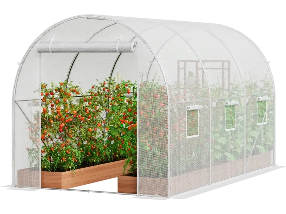 VEVOR Walk-in Tunnel Greenhouse, 9.6x6.4x6.2 ft Hoop House Greenhouse Tunnel, Plant Hot House with Galvanized Steel Frame, White PE Cover, Roll-up Zipper Door and 6 Windows for Outdoor
